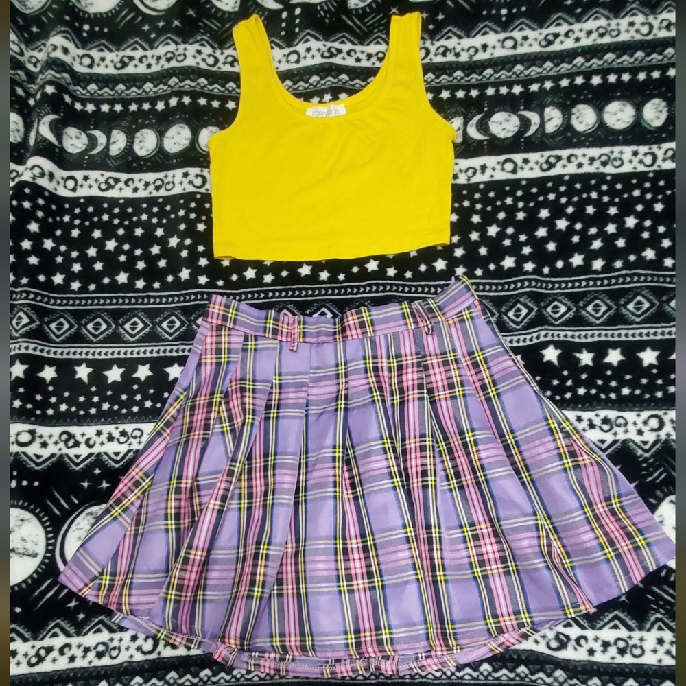 Purple Pleated Mini Skater Skirt & Tank